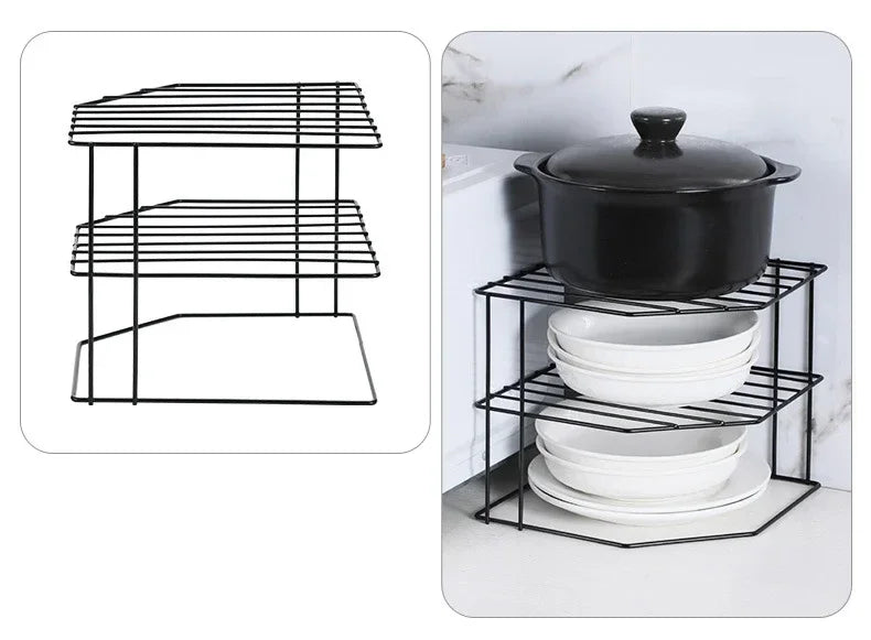 Kitchen Seasoning Corner Rack Pot Dish Food Sundries Organizer Rack Non Punching Portable Storage Table Kitchen Bathroom Holder