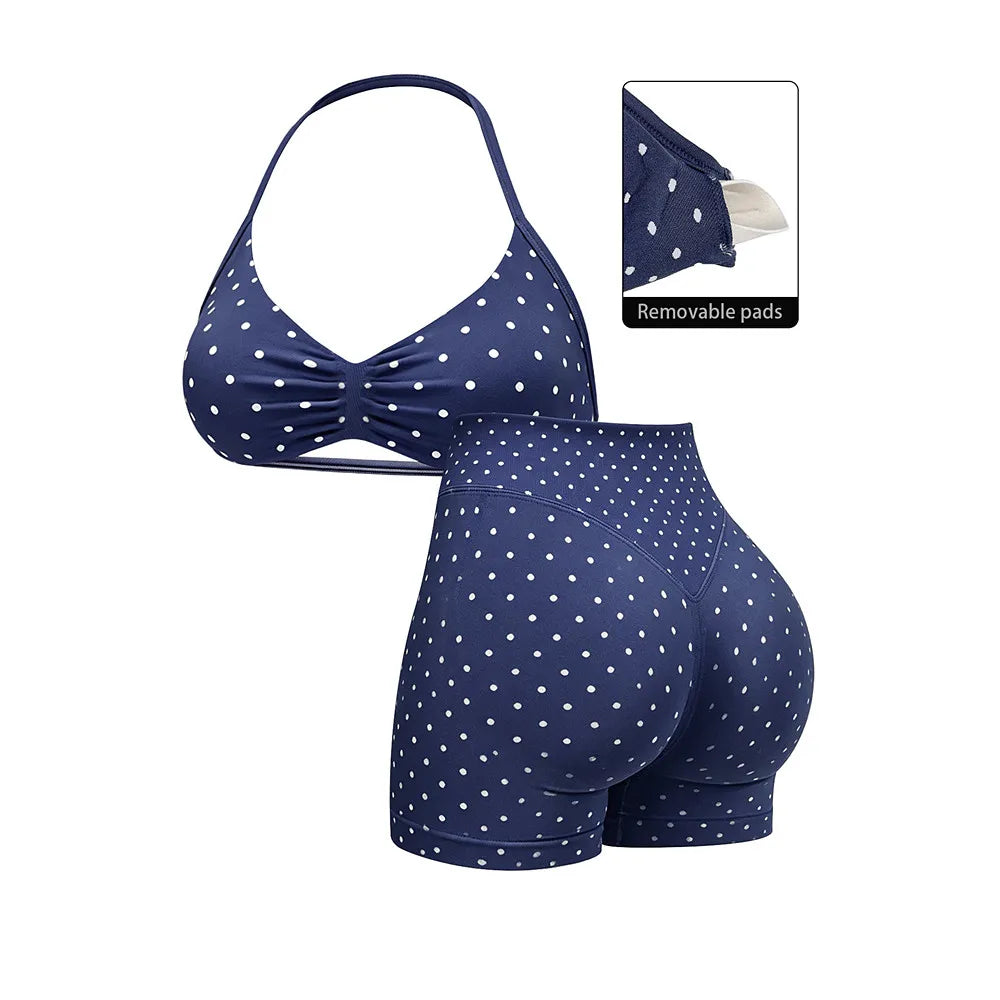 2 Piece Yoga Sets Leopard Dot Print Sporty Crop Top Bra High Waist Biker Shorts Set Yoga Outfit Workout Tracksuit For Women XP36