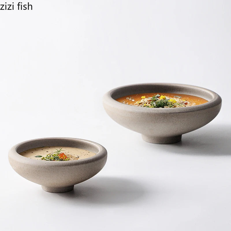 Frosted Coarse Pottery Bowl Vintage Soup Bowl Yogurt Dessert Bowl Appetizer Bowls Snack Sashimi Bowls Restaurant Tableware