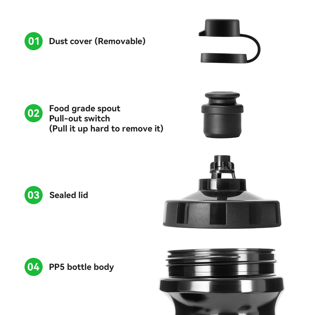 ROCKBROS Cycling Water Bottle 600ml Large Capacity Lightweight Squeeze Type Sports Bottle with Dust Cover Leakproof Water Bottle