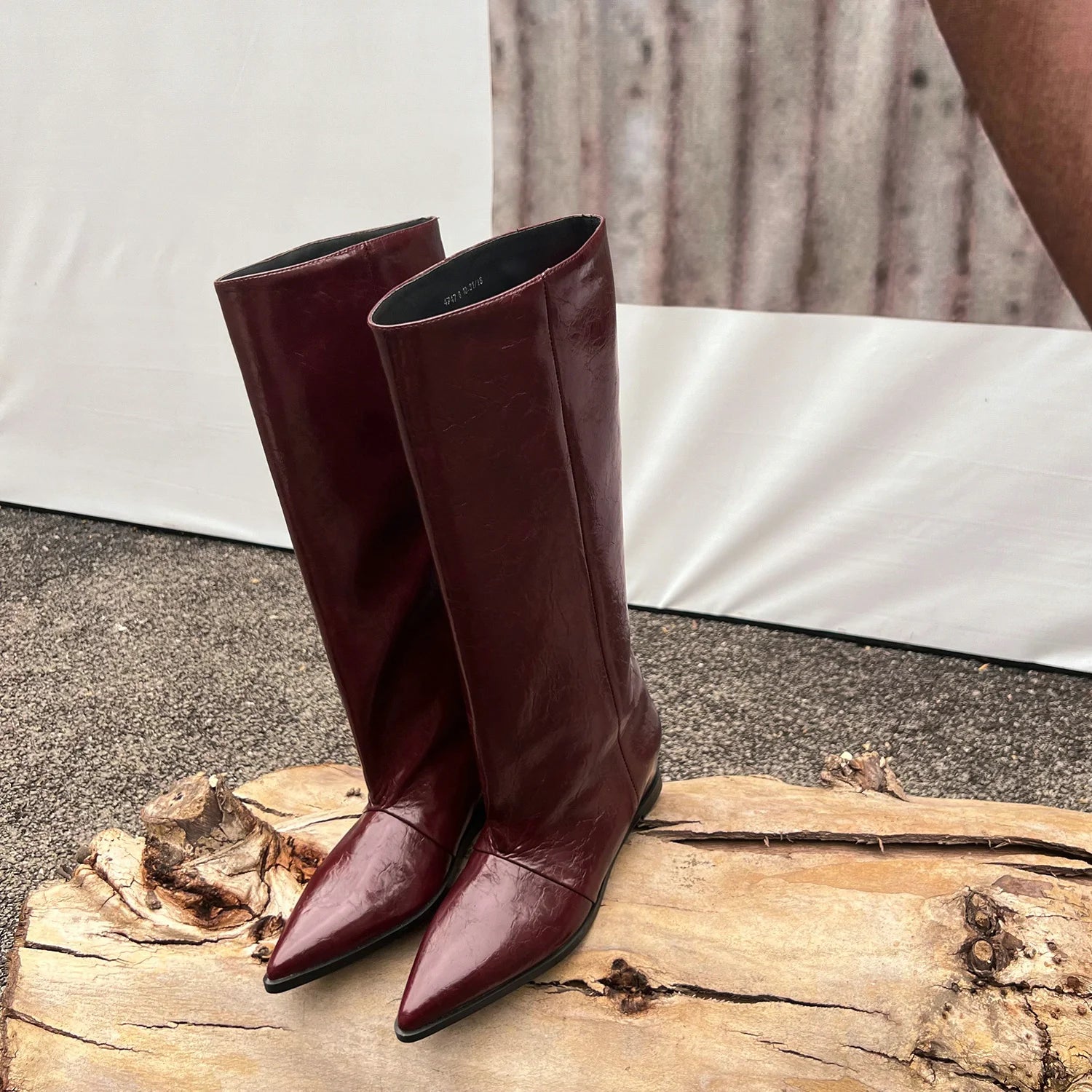 QUTAA 2025 News Women Knee High Boots Leather Wedge Heels Autumn Shoes Pointed Toe Woman Winter Party Lady Long Boots Size 34-40