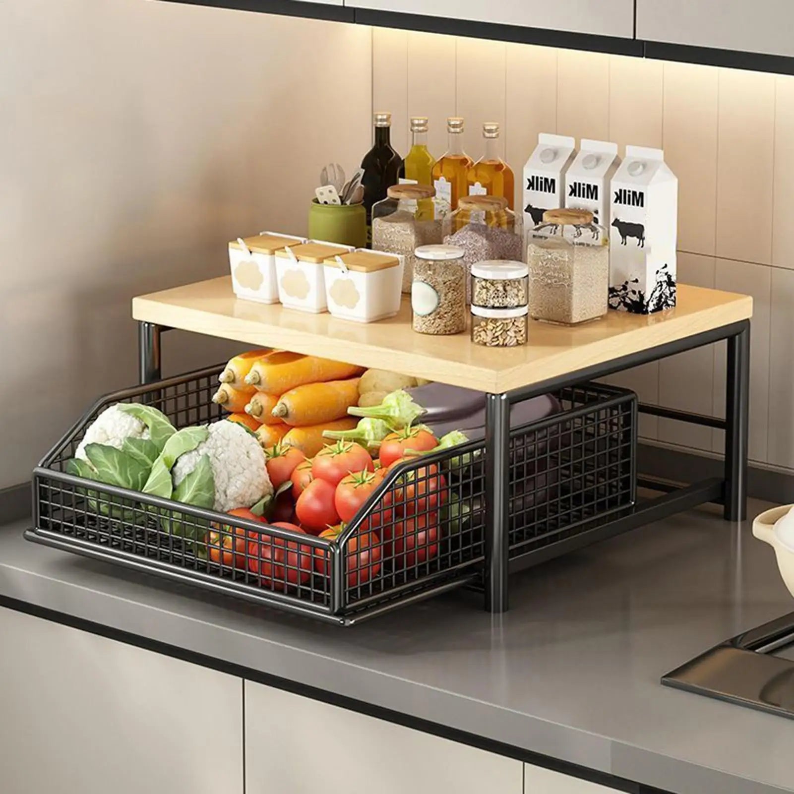 Kitchen Shelf 2-Tier Vertical Holder Rack Household Organizer Shelves for Pantry Kitchen Bathroom Garage Shower Bar Apartment