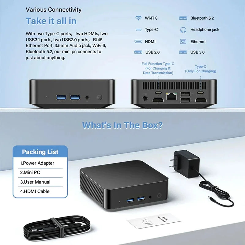 Windows 11 Intel I9 MINI PC Intel Core I9 10980HK/Core I3 6100U MINI Host 16GB DDR4 2048GB SSD WIFI 6 BT5.2 Gaming MINI PC