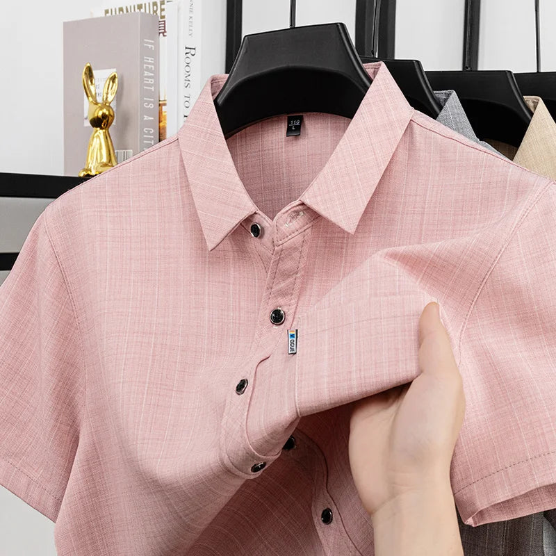 Men Casual Short Sleeve Shirt Anti Wrinkle Quick Dry Comfortable Fabric Business Daily Outdoor Travel Work Wear Blouse