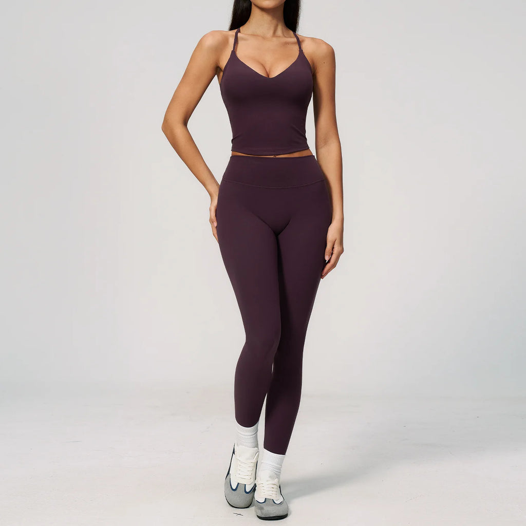 2PCS Yoga Suit Women's Tracksuits Gym Clothes Running Workout Outfits Sports Bra Middle Pants Athletic Wear Female Yoga Clothing