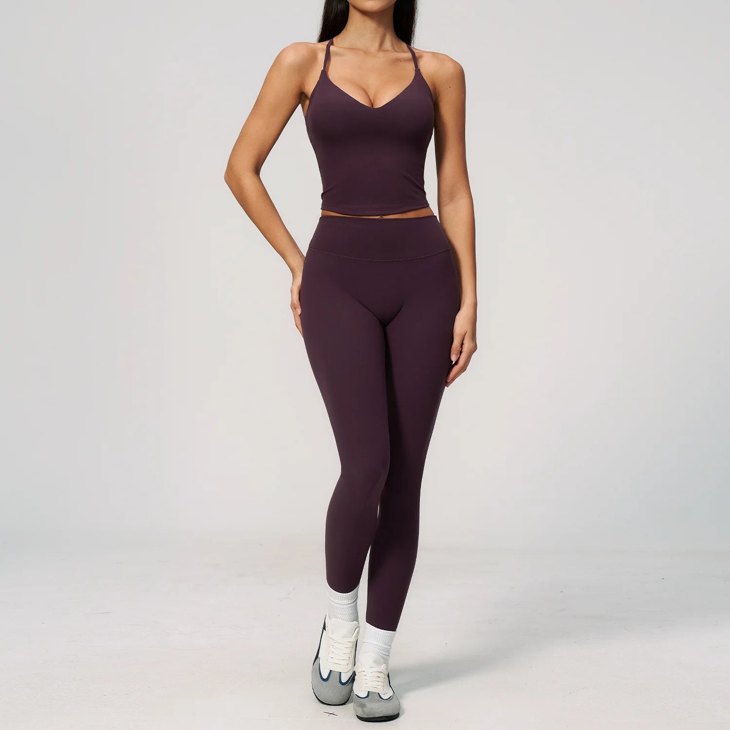 2PCS Yoga Suit Women's Tracksuits Gym Clothes Running Workout Outfits Sports Bra Middle Pants Athletic Wear Female Yoga Clothing