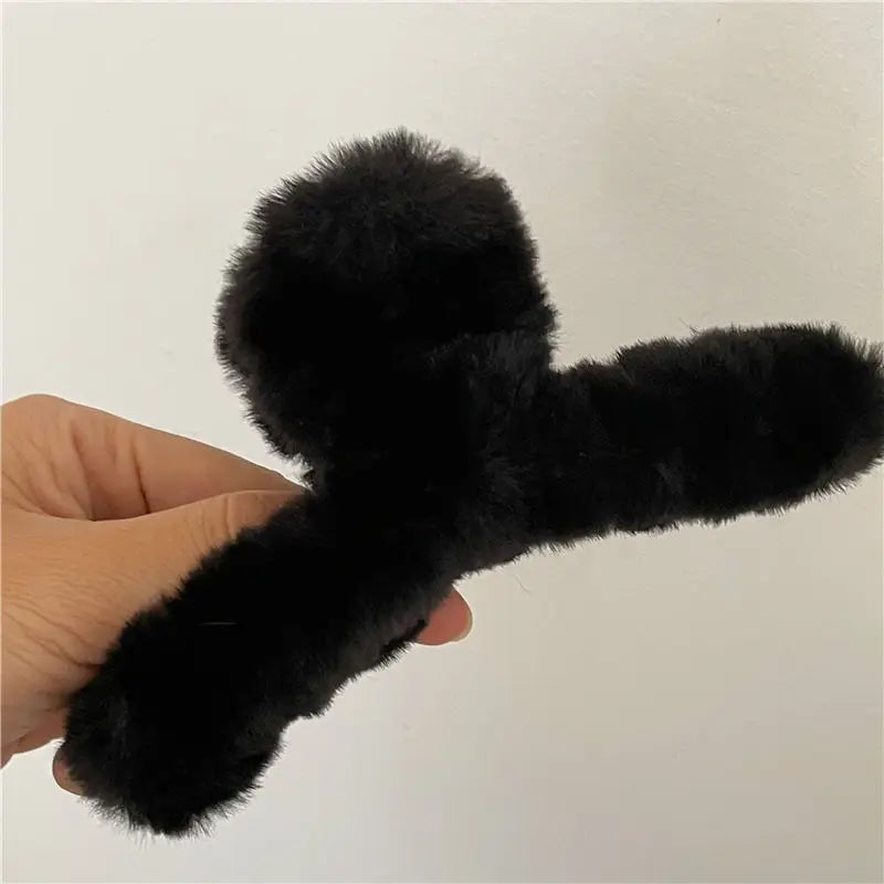 Soft Milk Coffee Color Series Imitation Fur Rabbit Fur Back Head Updo Hair Claw Warm Large Plush Shark Clip Barrettes Hair Claws