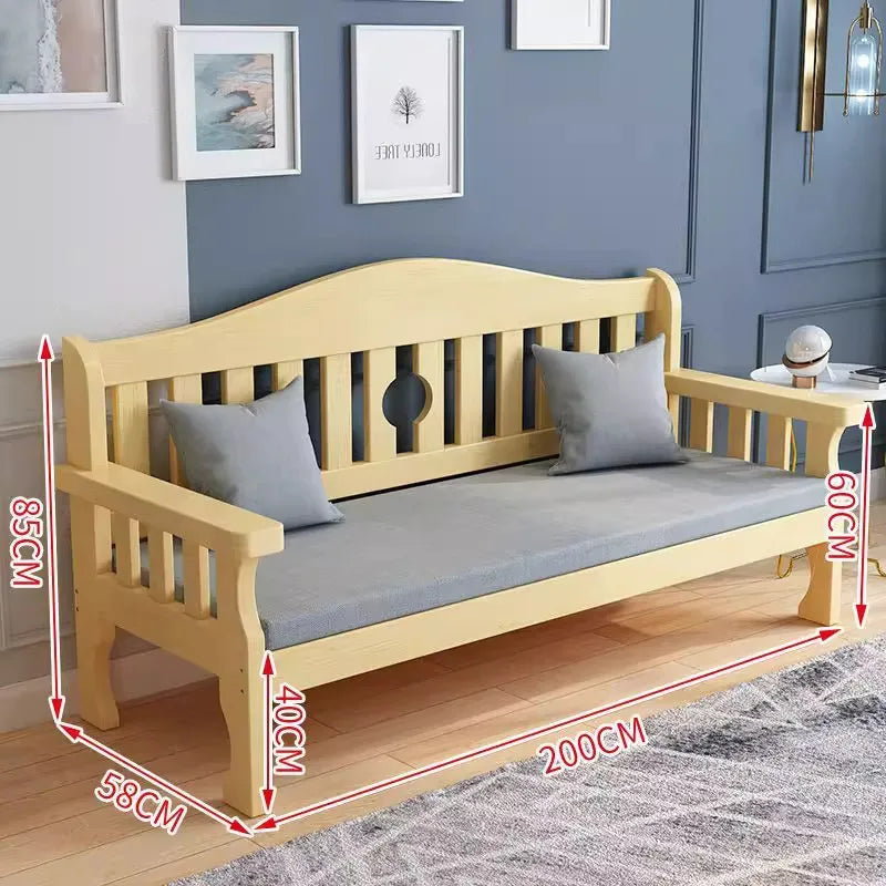 Solid wood sofa new Chinese combination wooden sofa rental room backrest bench economical living room small apartment sofa