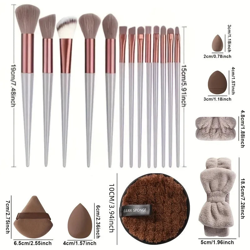 33Pcs Full Makeup Tool Kit, 13 Brushes + Sponges + Finger Puffs + Headband for Face Eye Makeup Daily Touch Ups Travel Kit