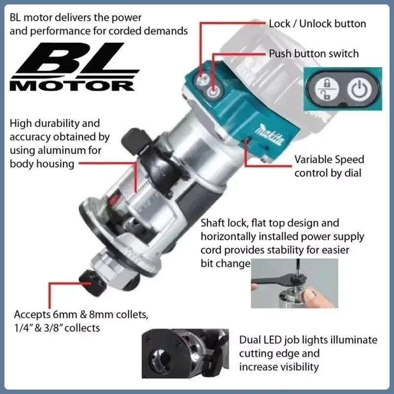DRT50 Makita Cordless Trimmer Rechargeable Trimming Machine Brushless Slotting Tool Milling Woodwork Engraving Machine