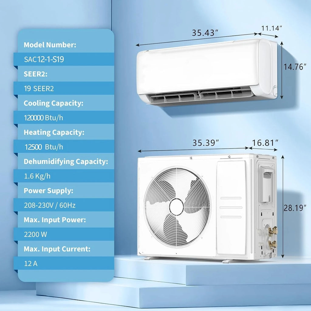12000 BTU Split Air Conditioner & Heater, SEER2 19 208-230V, Custom