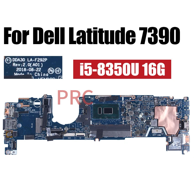 For Dell Latitude 7390 Laptop Motherboard LA-F292P 02WCVJ 041M0M 0CM3RM 0YNMMF i5 i7 8th Gen CPU RAM 8/16G Notebook Mainboard