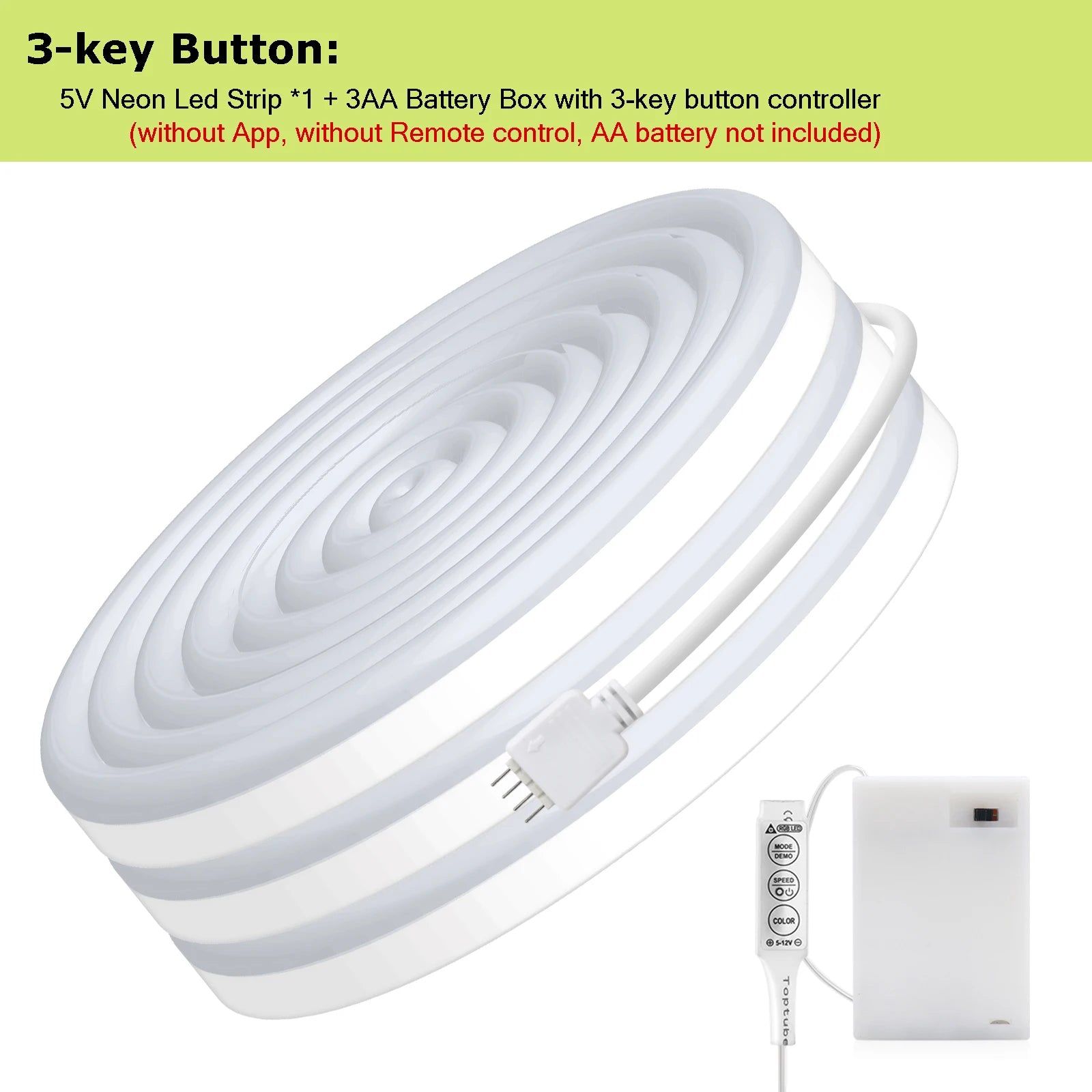 3AA Battery Powered 5V RGB Color-changing LED Neon Strip Light 1M 2M 3M Waterproof With Bluetooth Remote Control For Home Decor