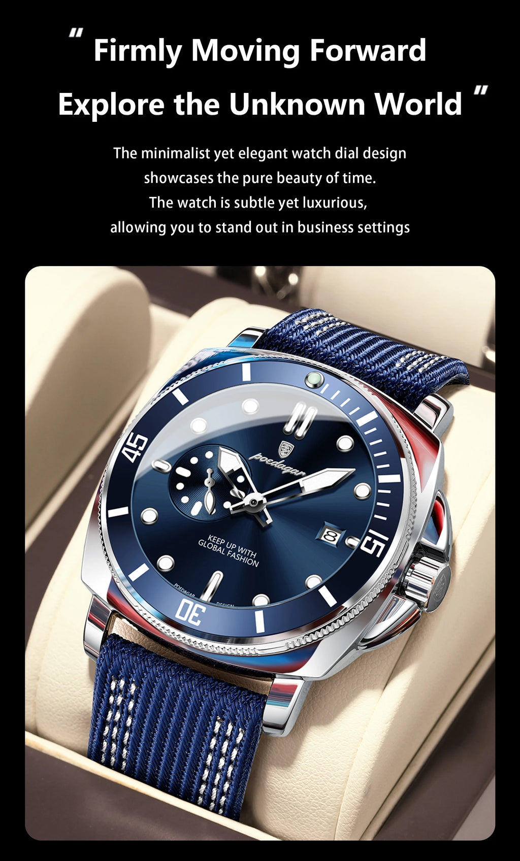 POEDAGAR Sport Military Men Clock Waterproof Luminous Date Top Luxury Watch For Man Nylon Leather Quartz Men's Watches Reloj+Box
