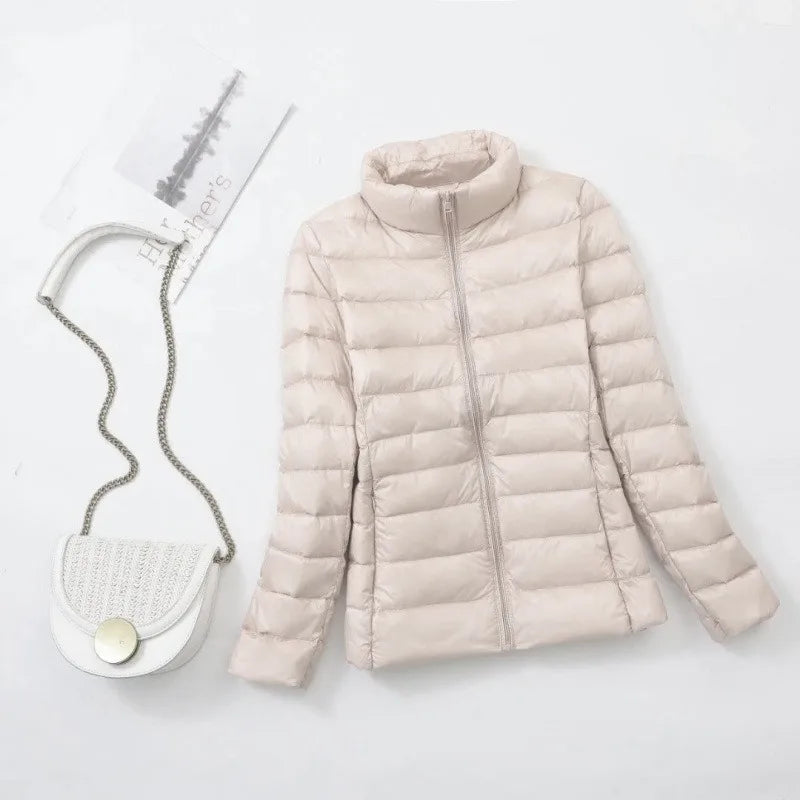 Plus Size Light Down Jacket Women Inner Cloth Autumn Winter Slim Short Stand Collar Warm White Duck Down Coat Women Outerwear