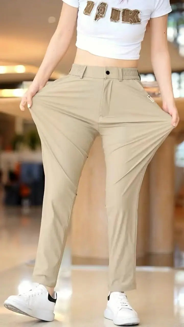 High Elasticity Ice Silk Casual Pants Men's Summer Thin Style Quick Dry Fashion Business Straight Leg Pants