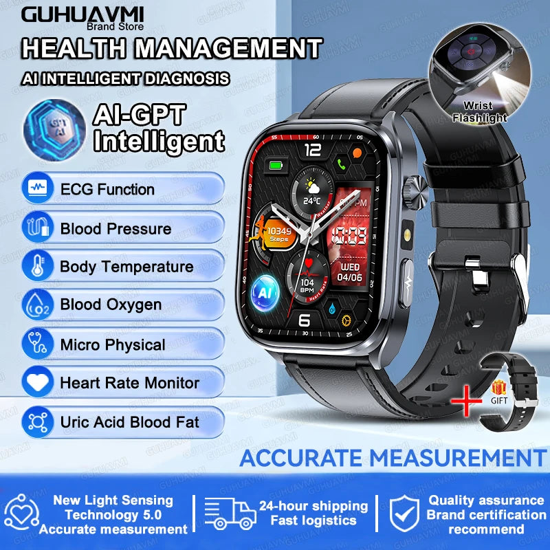 2026 New AI-Diagnosis Care Smartwatch Accurate ECG Uric Acid Lipids Blood Pressure Body Fat IP68 Waterproof Fitness Smartwatch