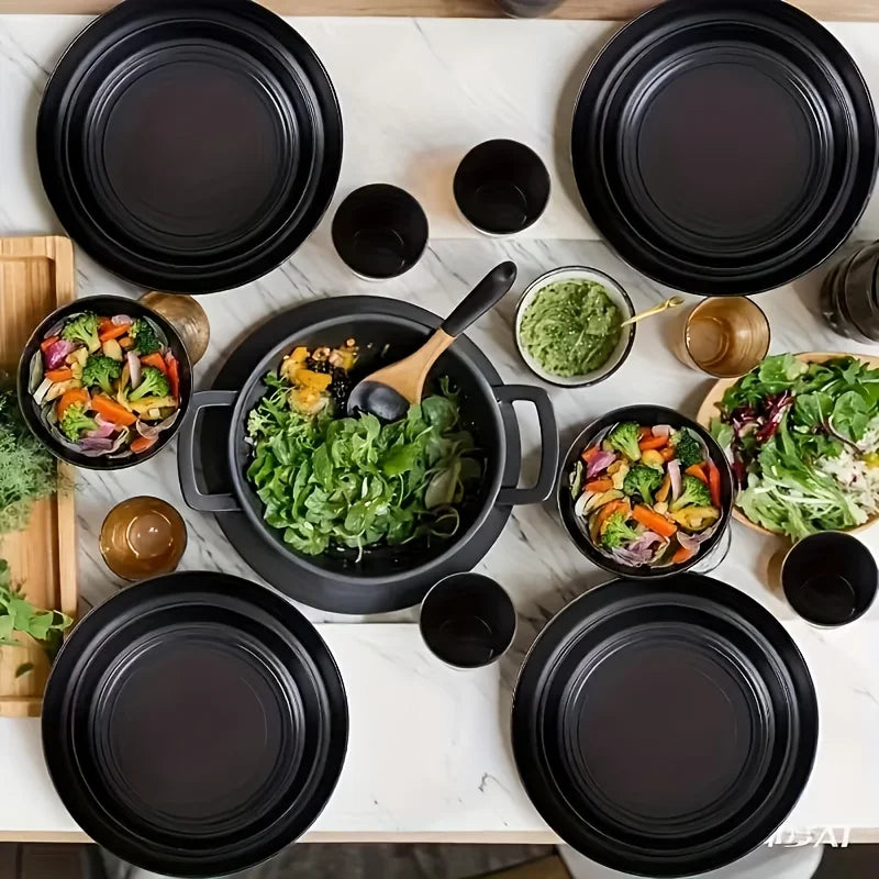 16Kitchen Set Made from Plastic Wheat Straw, Suitable for 4/8 People, Includes Plates, Dessert Plates, Cereal Bowls,