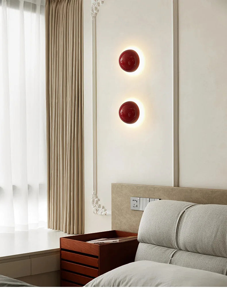 Modern Led Wall Lamp Red Round Metal Wall Lights for Bedroom Living Room Corridor Ceiling Lamp Designer Cream Decorative Room