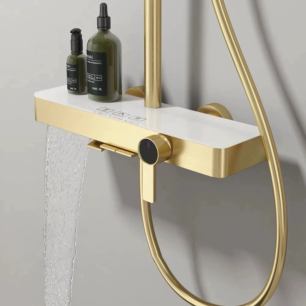 Wall Mounted Piano Digital Bathroom Shower Set 12 Inch Rainfall Shower Head Copper Bathroom Faucet Hot Cold Piano Shower System