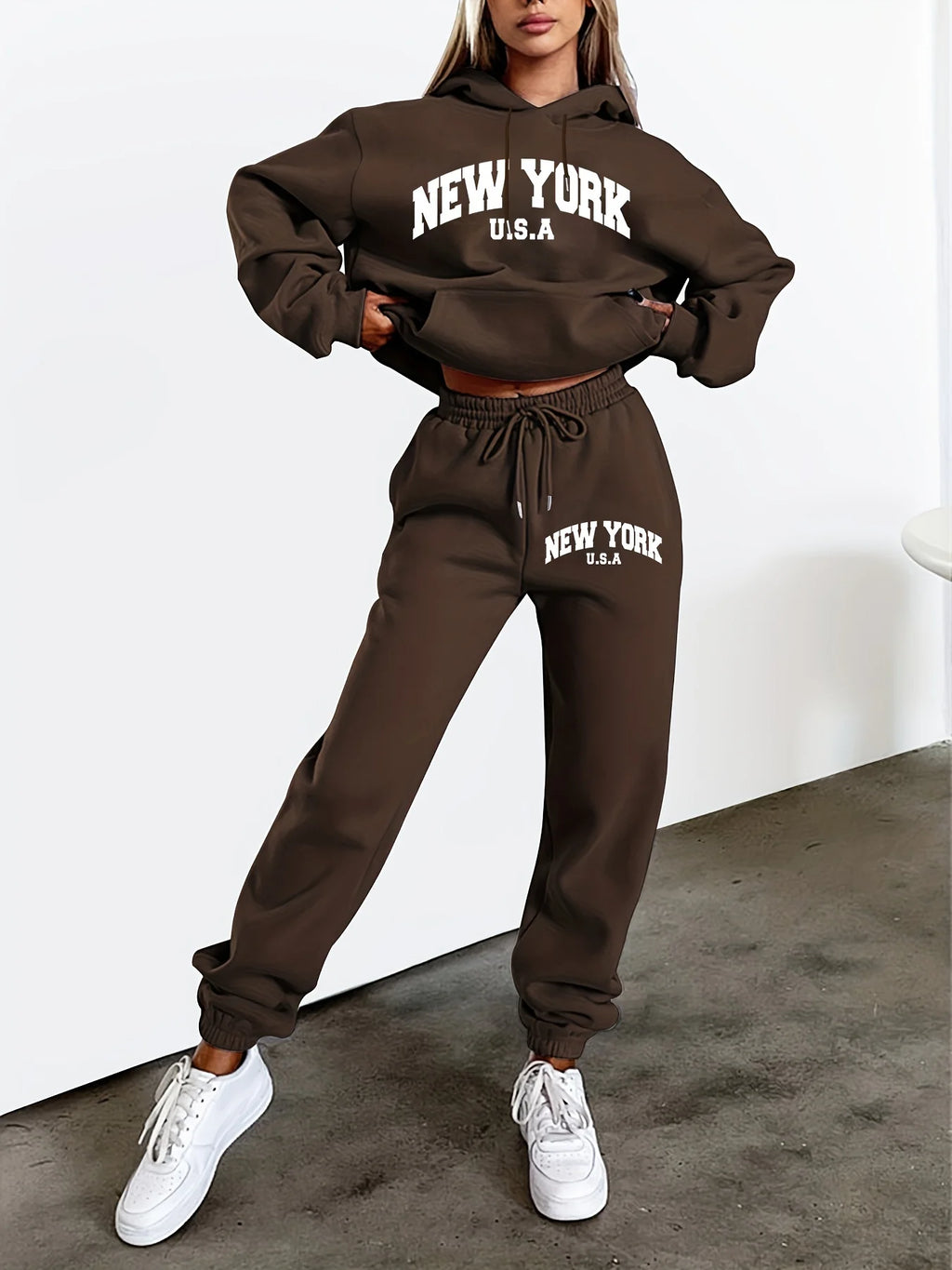 women Hoodies+sweatpant set Hip Hop Street Casual Printed Hoodie Oversize Loose New Sweatshirts Autumn Warm Fleece Clothing