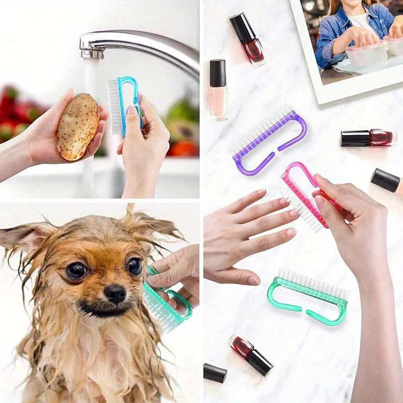 4pcs Nail Cleaning Brush, Plastic Dust Removal Brush, Nail Art Tools, Random Color, Portable, Multi-functional Cleaning Brush.