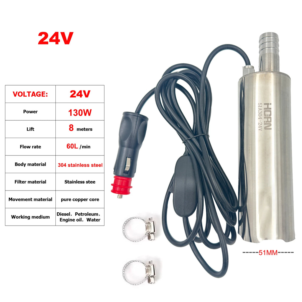 12V/24V 130W Portable DC Submersible Electric Pump For Diesel Fuel Delivery Water Sewage Suction Transfer Electric Pump 60L/Min