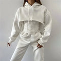 Women Solid 3 Piece Tracksuit Set Cropped Hoodie Corset Waist Vest Wide Leg Pants Casual Autumn Lady Streetwear Matching Outfits