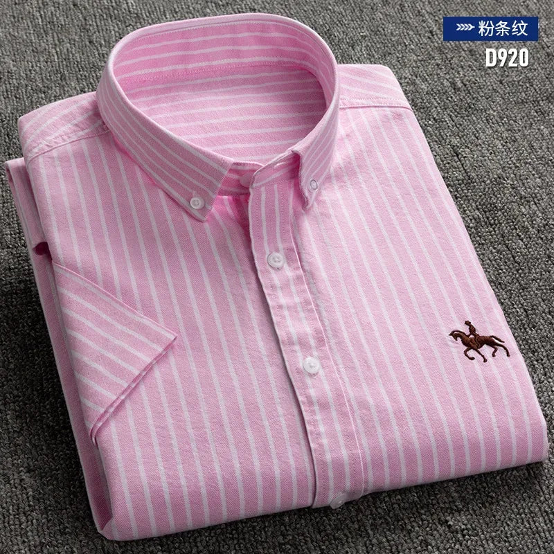 Short Sleeve For Men Shirt 100% Cotton Oxford Casual Without Pocket Solid Men's Dress Shirts Plus Size 6XL
