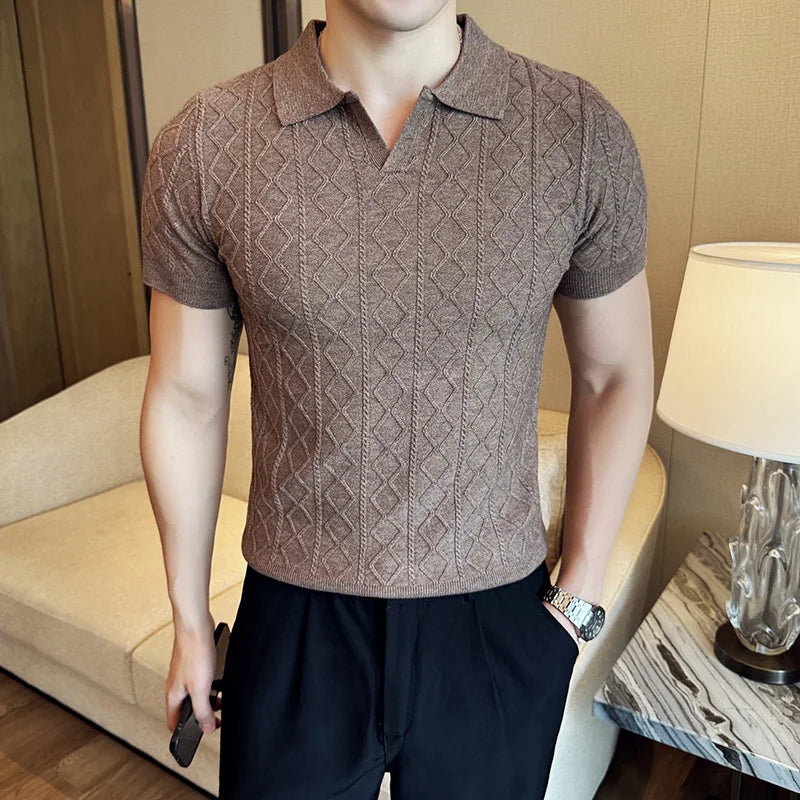 Polo Style Sweaters For Men Autumn Winter New Slim Fit Short Sleeve Mens Casual Sweater Turn Down Collar Knitted Pull Homme 3XL
