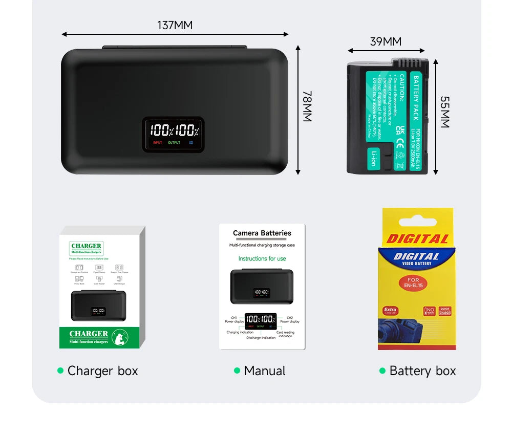 PALO EN-EL15 ENEL15 EN EL15 Battery Charger Battery Case for Nikon D500 D600 D610 D750 D800 D800E D810 D810A D7000 D7100 D7200
