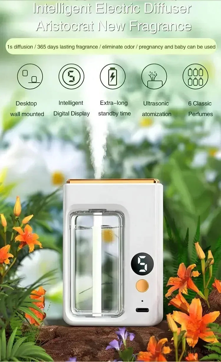 Aromatherapy Diffuser Machine with Display Wireless Wall Hanging Portable Automatic Fragrance Spray Bathroom Deodorization Air