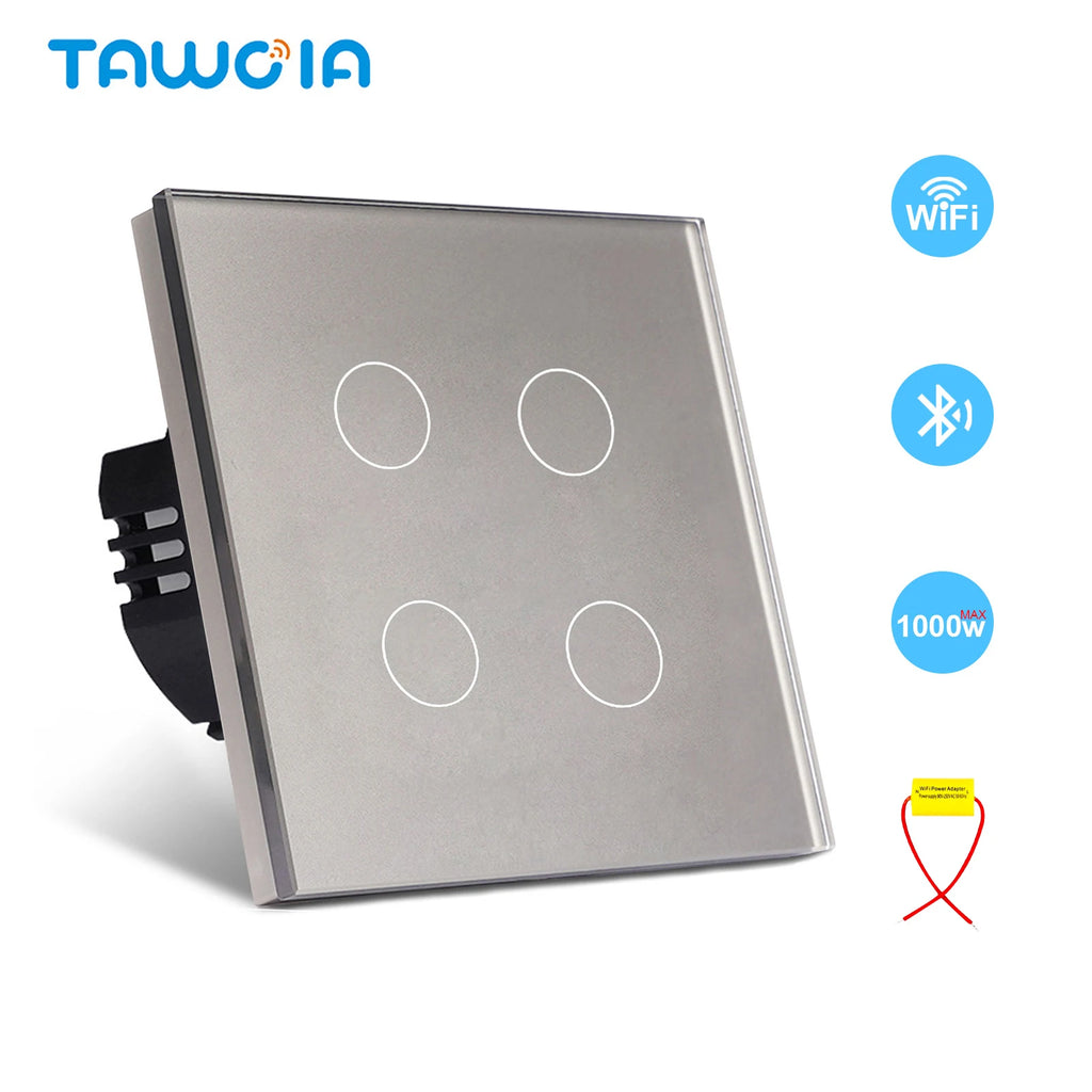 TAWOIA Wifi Touch Light Switches 1/2/3/4Gang Smart Wall Switch Tuya Smart Life Alexa Voice Control With Capacitor L/N1000W