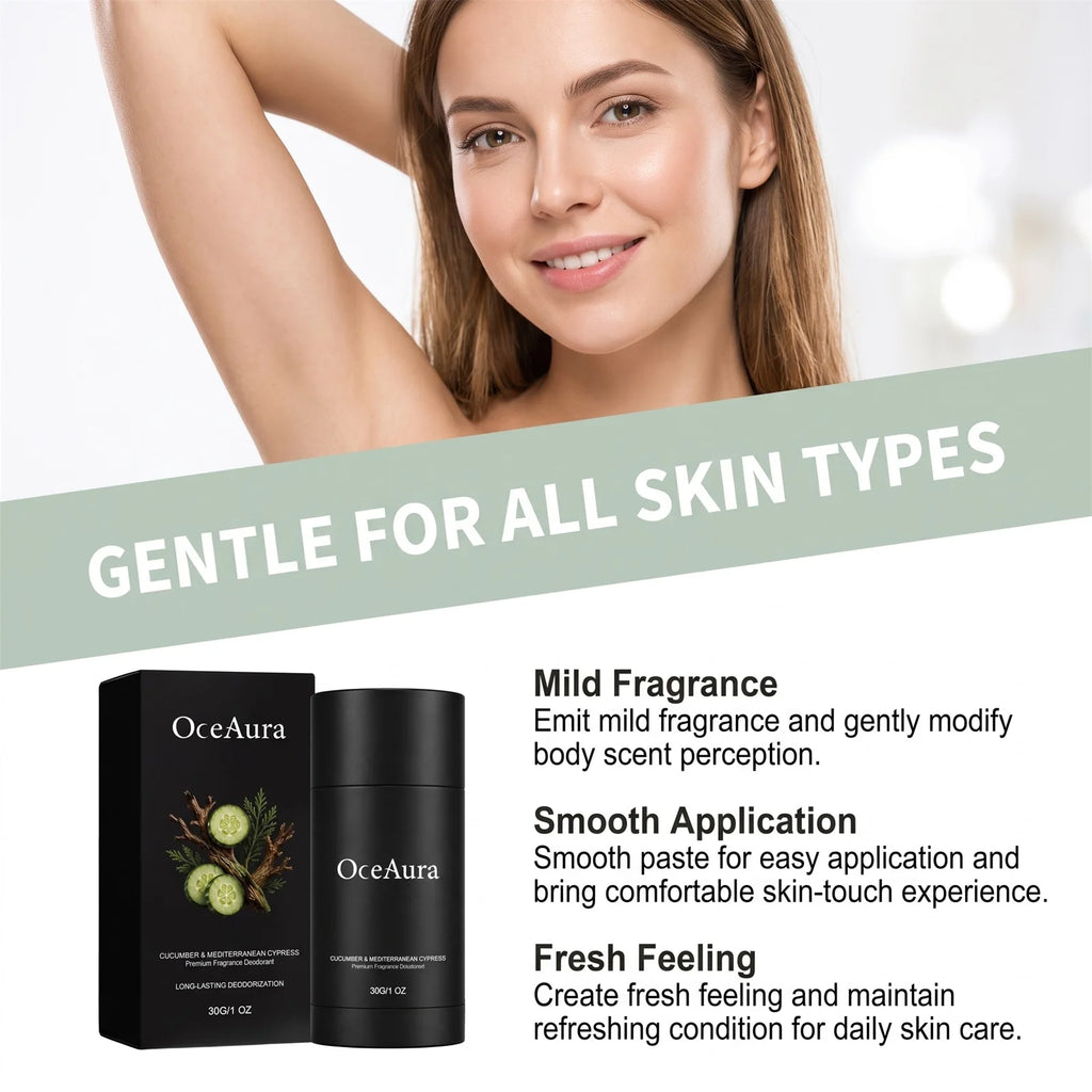 Fresh Woody Deodorant Stick Cucumber Cypress Fragrance Unisex Underarm Care Travel Use Long Lasting Odor Control Body Balm Stick