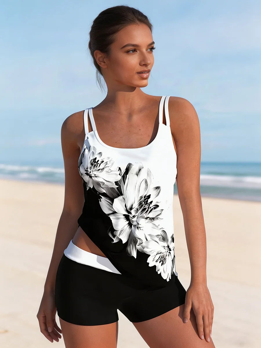 Women's Double Strap Floral Print Tank Top Knit Fitted Top Boho Tank Top Spring Summer Beach Tank Top Daily Lightweight Top
