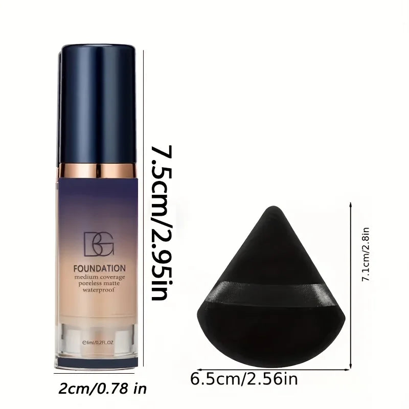 2pcs Face Makeup Set, Includes a Bottle of All in One Foundation and a Black Triangular Powder Puff