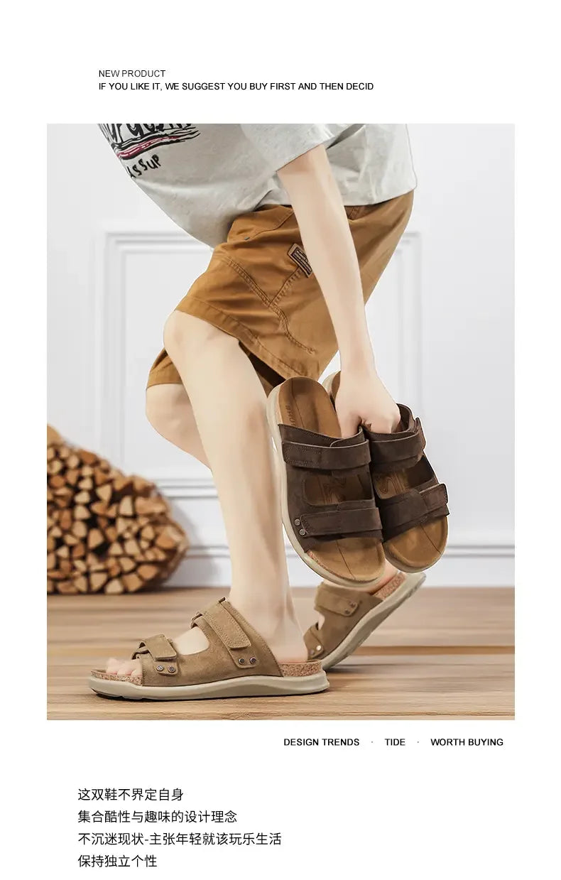 Men's Sandals Premium Comfortable Non-slip Brown Casual Outdoor Walking Beach Shoes For Adult