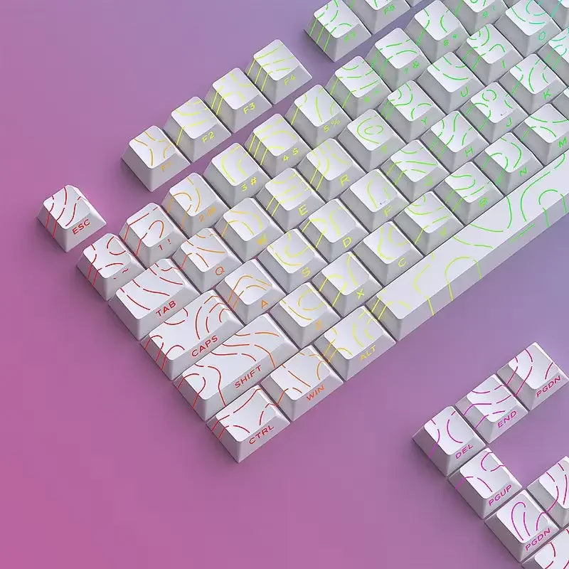 97 Keys White Contour Lines PBT Double Shot Keycaps Sidelit Light Backlit Translucent Cherry Profile for MX Mechanical Keyboards