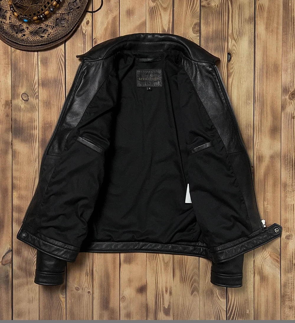 Black Autumn Leather Jacket Men Smart Casual Style Plus Size 5XL Genuine Natural Sheepskin Turn-Down Collar Leather Coat