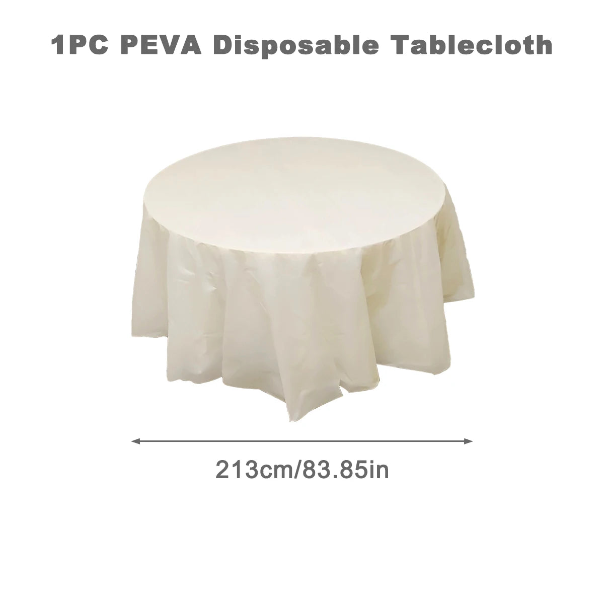 Round Tablecloth White Plastic No Stitch Fabric Elegant Solid Table Cloth for Christmas Birthday Wedding Party Hotel Decoration
