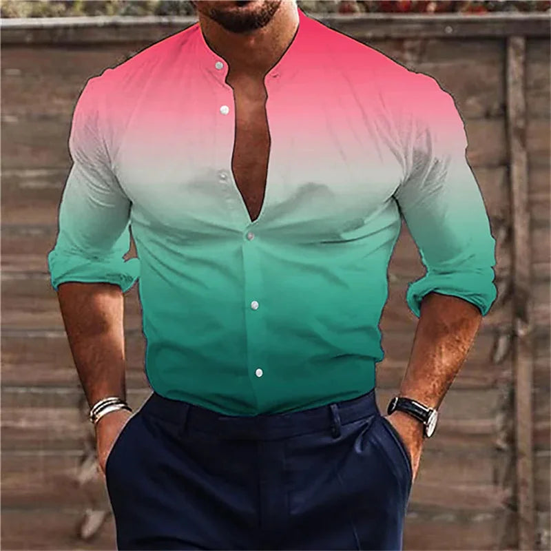 color Graphic of men's shirts lightened white 3D printed long-sleeved button clothing design aristocratic ball business shirt