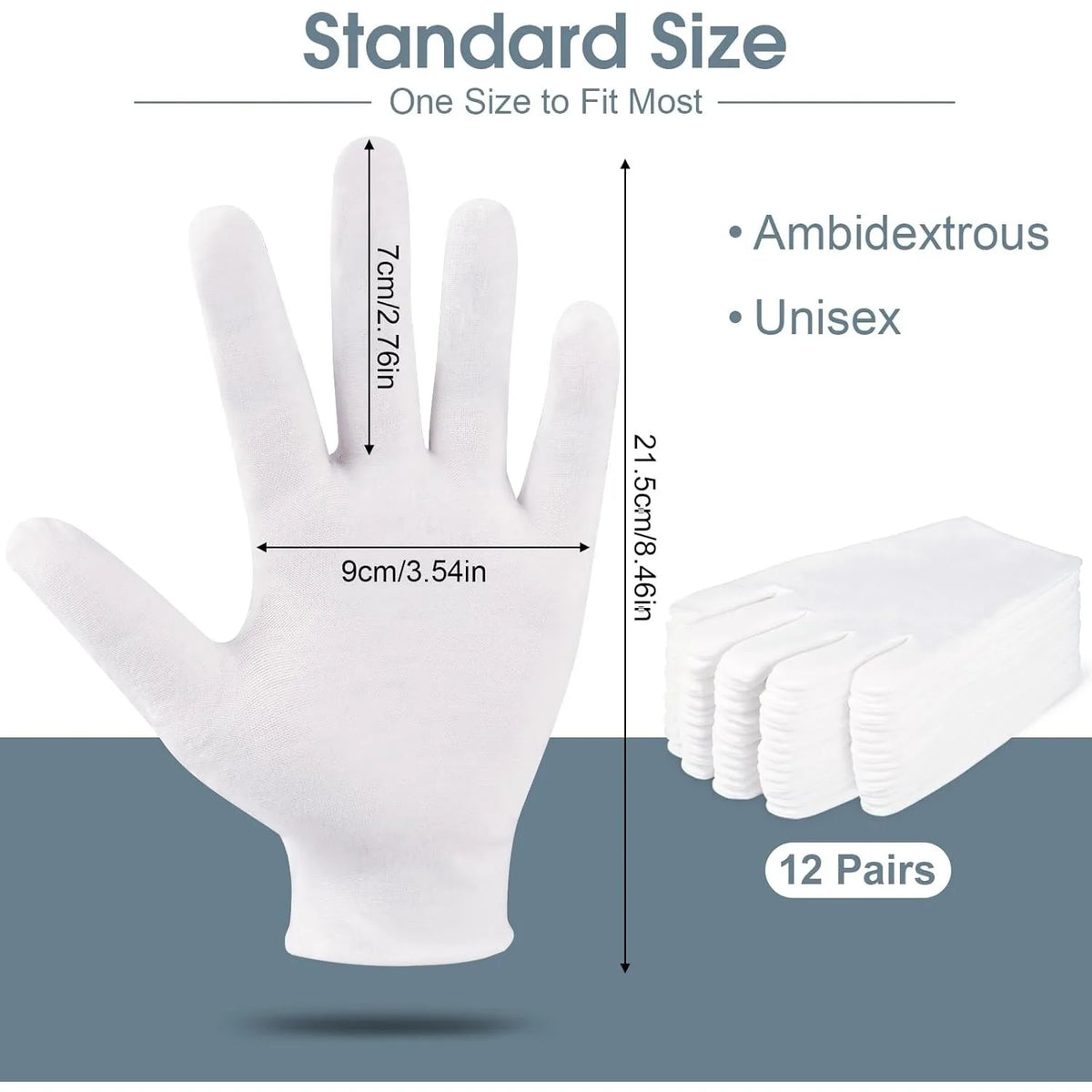 12PCS White Cotton Gloves Jewelry Gloves for Men Women Dry Hands Moisturizing Eczema Inspection Work Gloves Stretchable Cloth