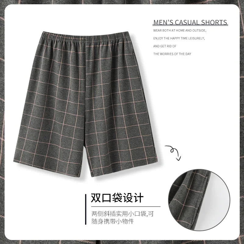 Summer new style solid color pajama pants adluts home loose cotton pajama men's sleep bottom elastic waist breathable shorts