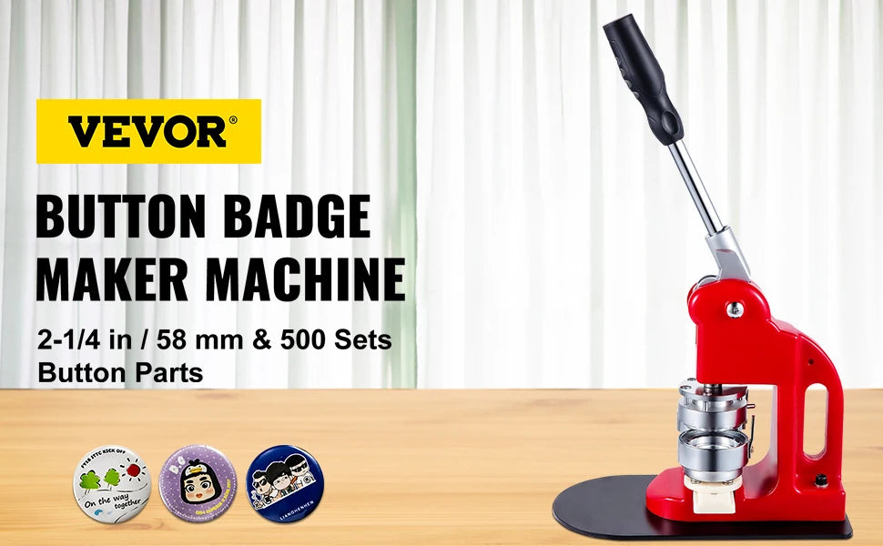 SucceBuy 25-75MM Badge Maker Machine DIY Button Pin Broochs Press Making Tool with 500/1000Pcs Circle Manufacture Button Parts