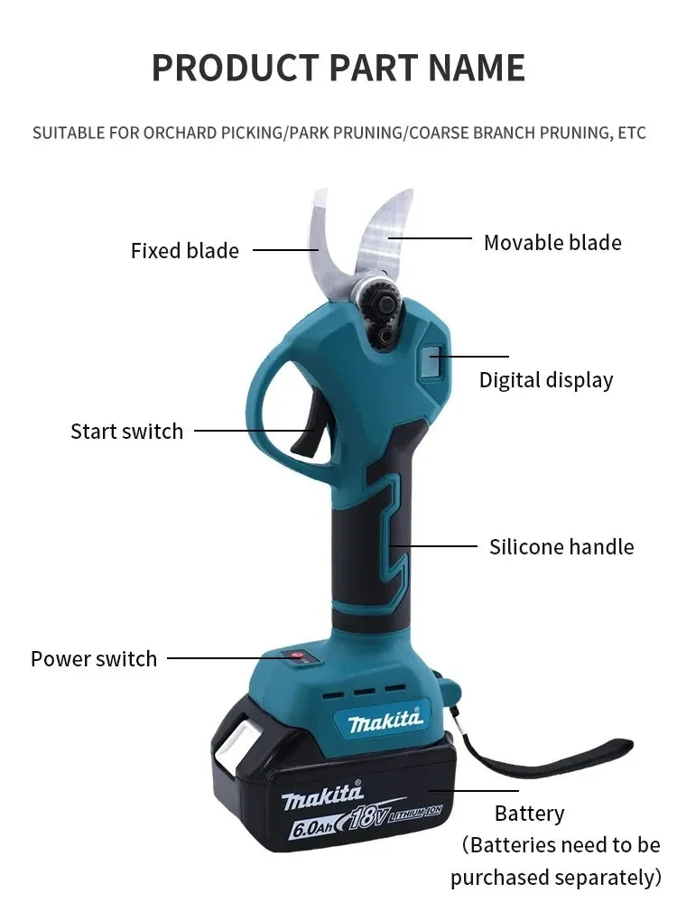 Makita Brushless Electric Pruning Shears Garden Tool Branche Cutter Cordless Electric Garden Scissors Fruit Tree for Makita 18V