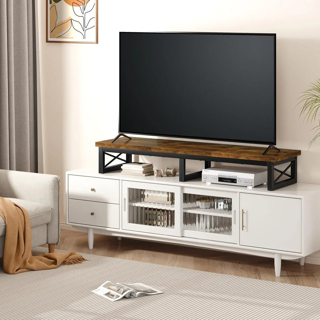 45" Large TV Riser for 32-60 inch TV,Tabletop Short TV Stand with Storage and Steel Legs,Dual Screen Office Desk,Stand R