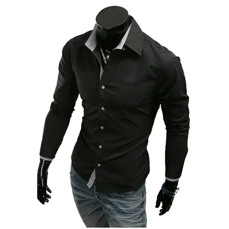 Mens Stripes Shirts Long Sleeved Slim White Social Shirts Casual Male Clothes Business Camisa Masculina Chemise Christmas Shirt
