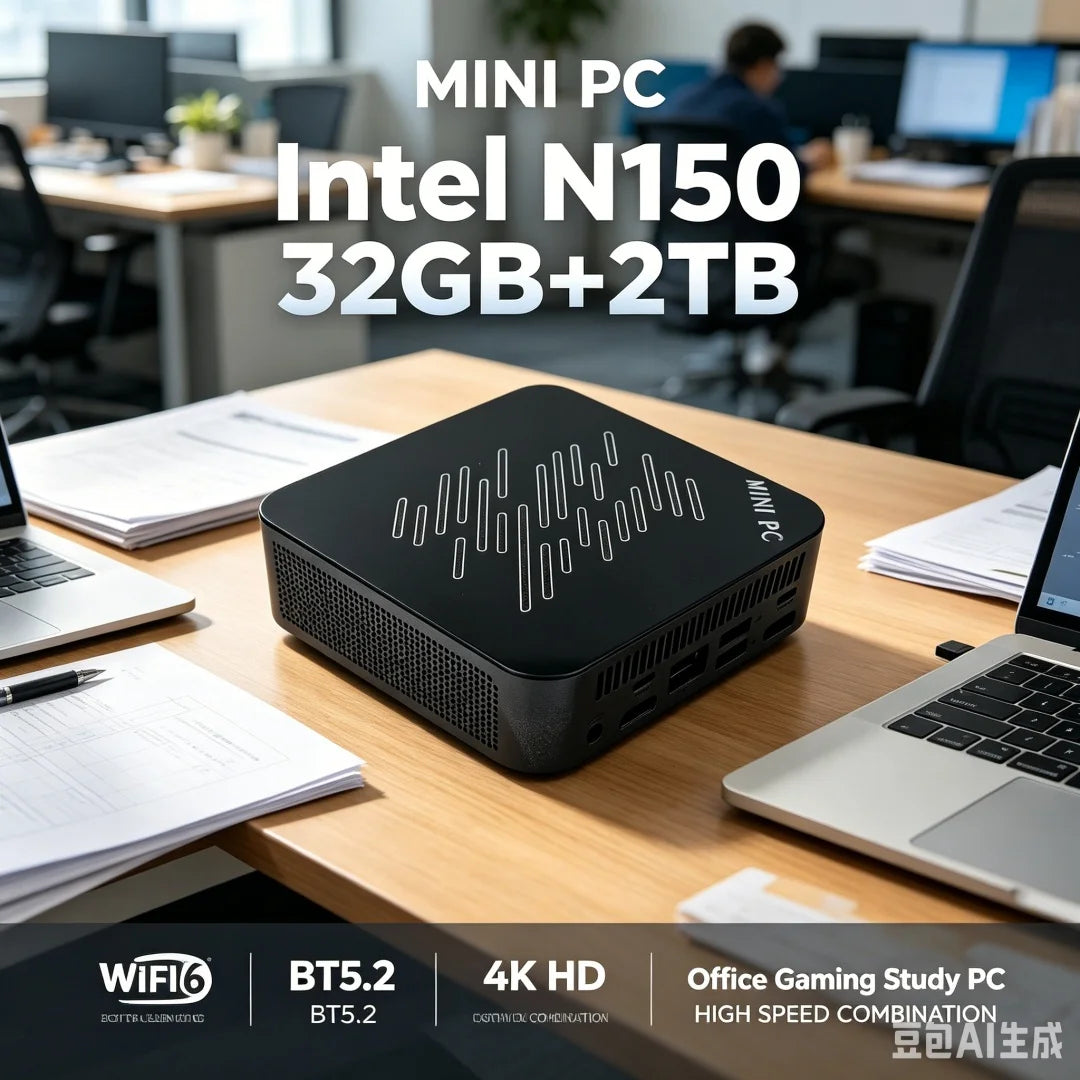 Mini PC Computer Intel Core N150 PC Gaming Computer 8/16GB RAM 1TB 2TB M.2 SSD WiFi 6 BT5.2 4K HD Portable Desktop Pc