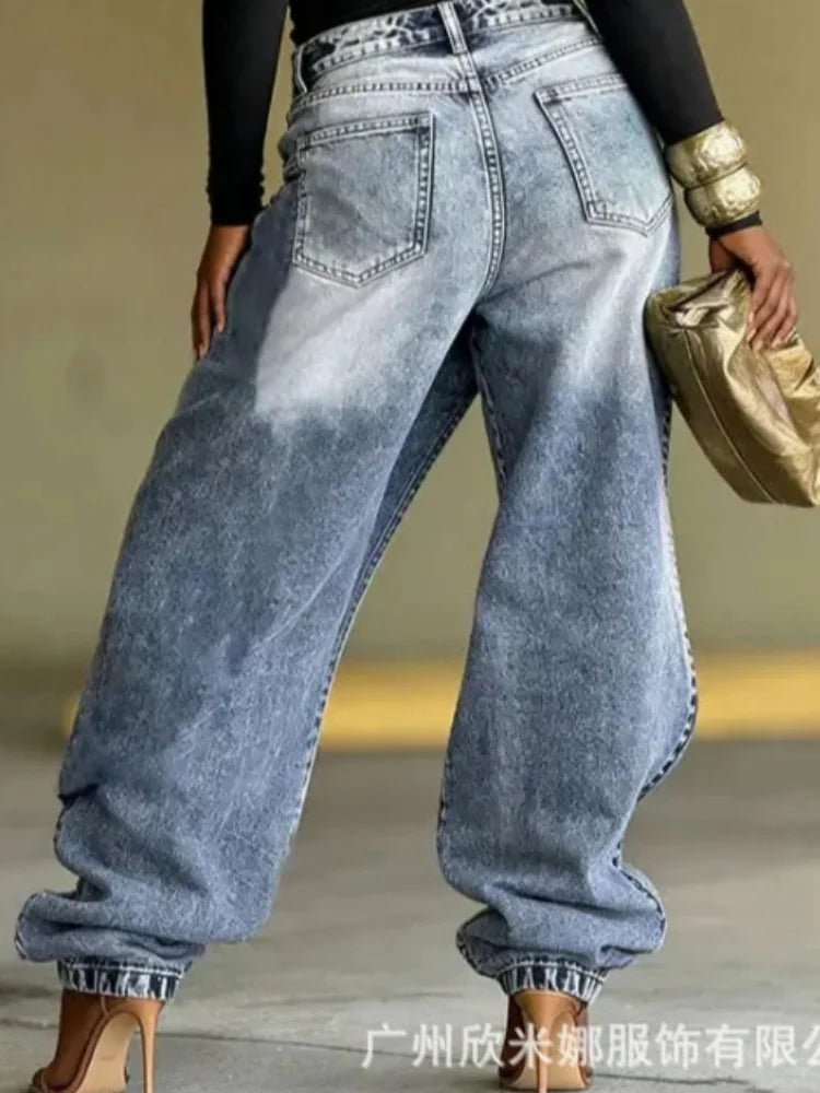 2026 New Summer Women's Washed Ripped Jeans Loose Straight Leg Drawstring Ankle Tied Casual Denim Pants For Daily