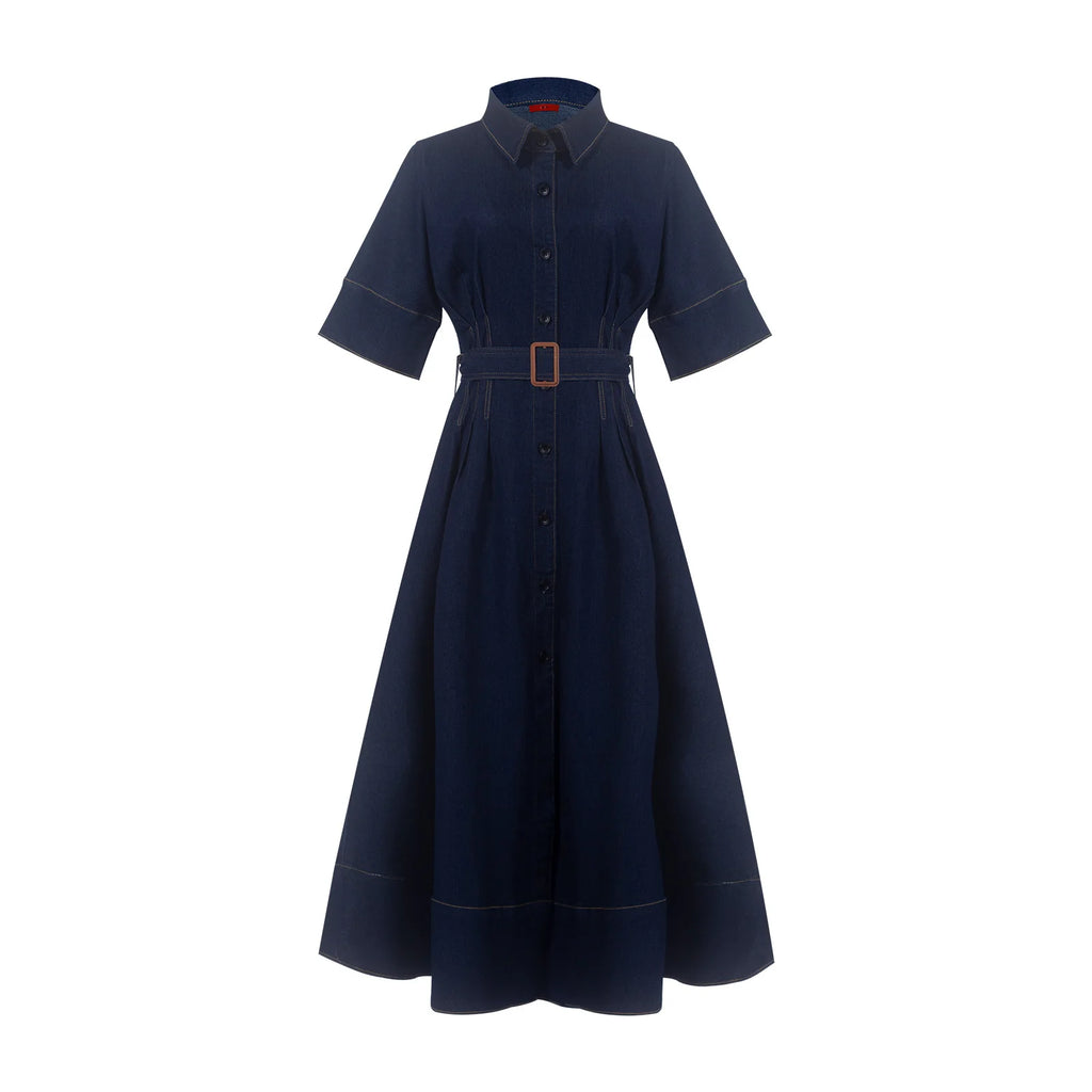 Women's Denim Long Dress 2025 Autumn New Texture navy blue Women's Business Long Dress